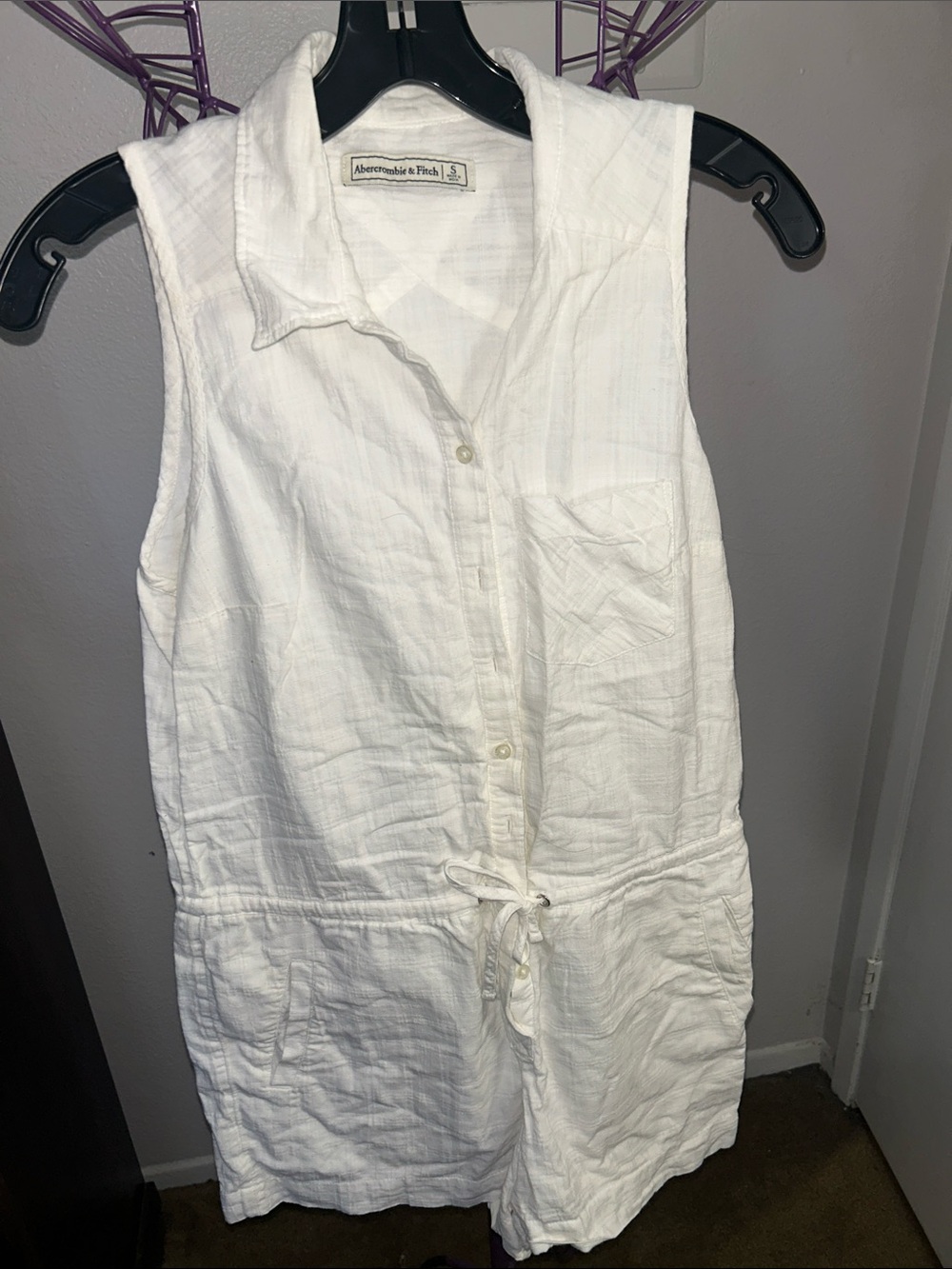 Abercrombie & Fitch White Gauze Sleeveless Button Romper